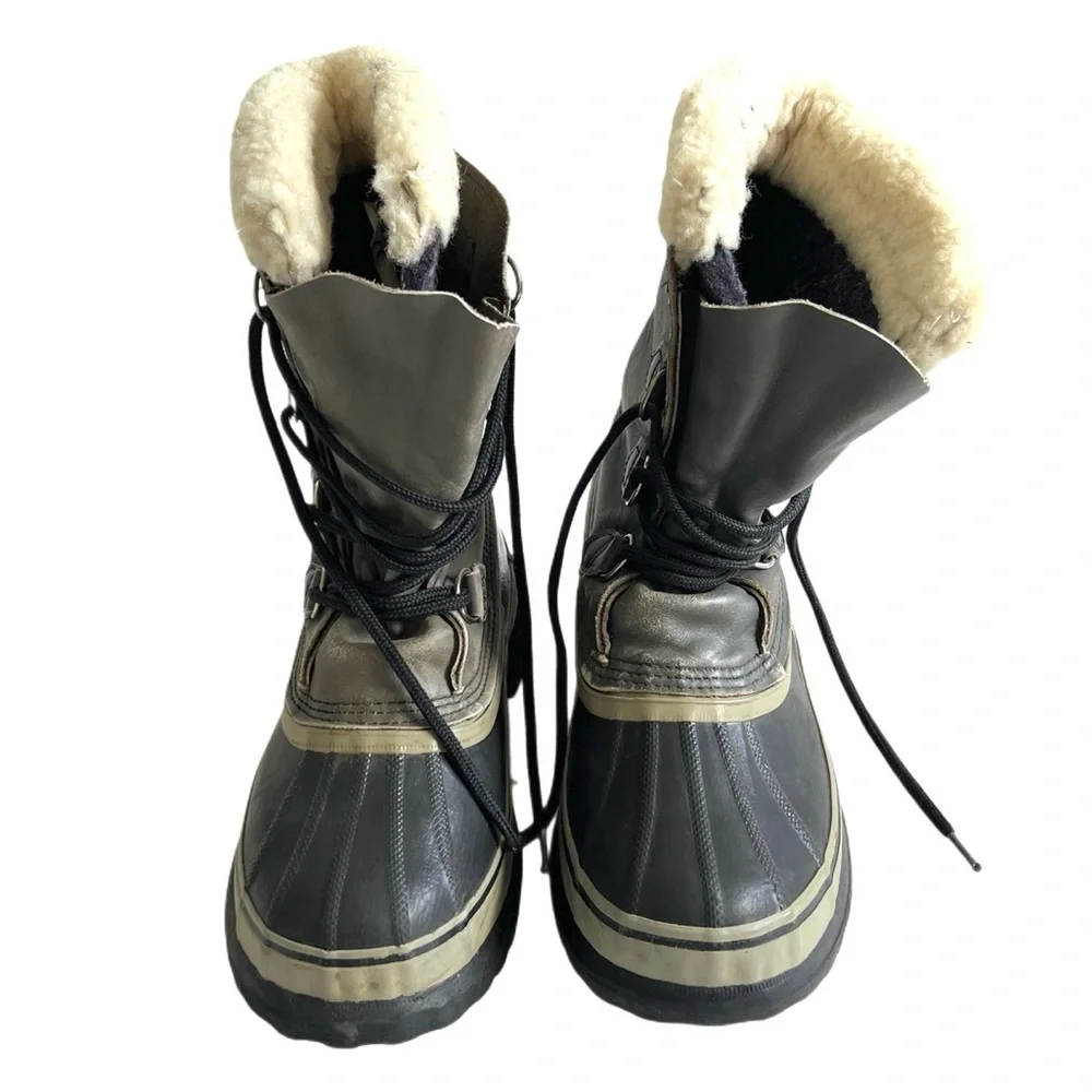 Sorel Caribu Boot Grey Leather Black Rubber Removable Wool 
Lining Canada 8 - Picture 3 of 11